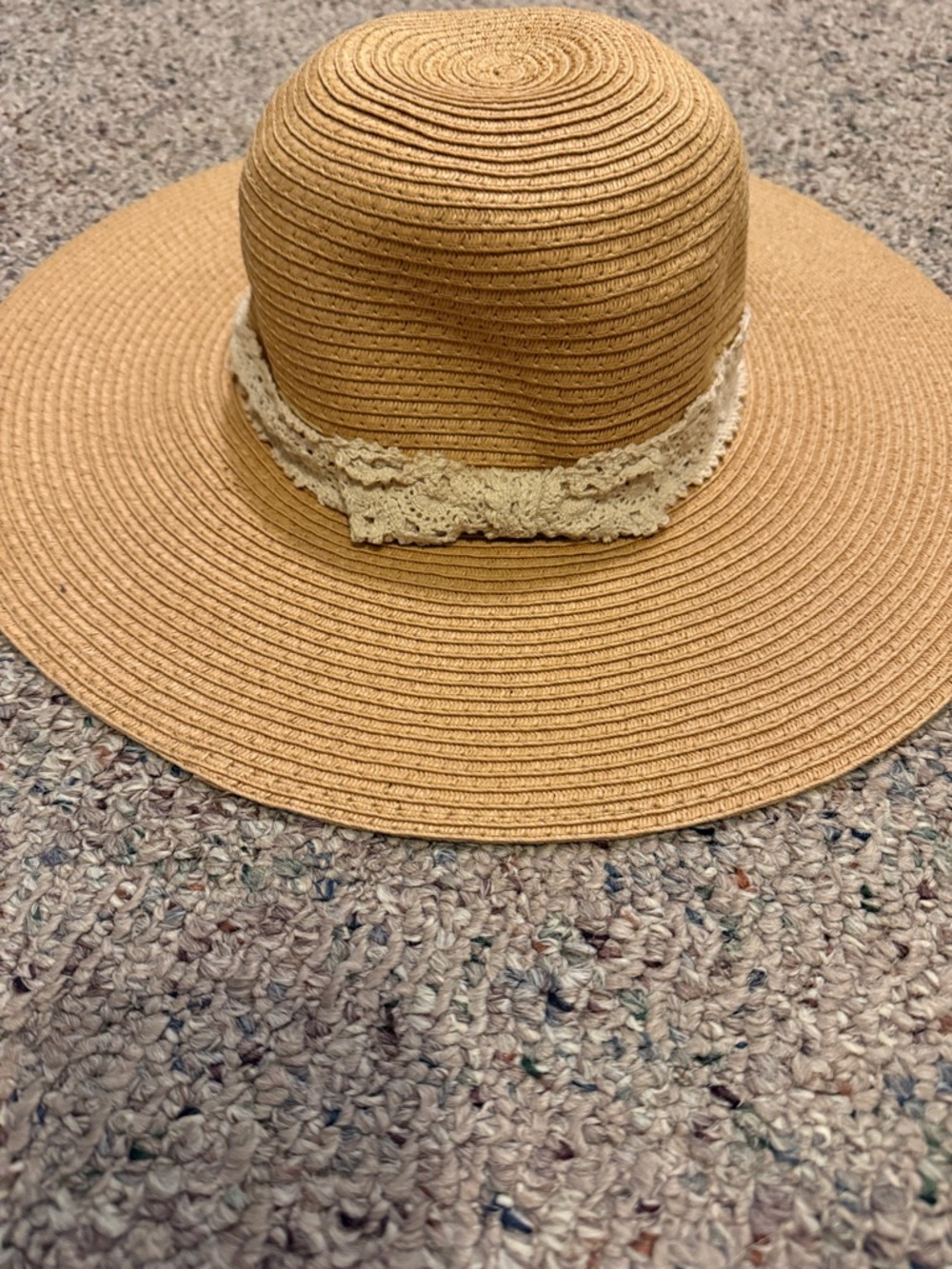 Straw Sun Hat with Lace Band - Tan